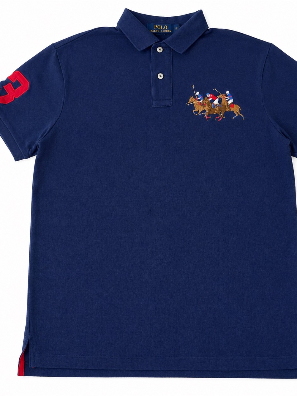 SOLD Ralph Lauren Triple Pony Navy Blue Custom Slim Fit Mesh Polo Shirt Mens M